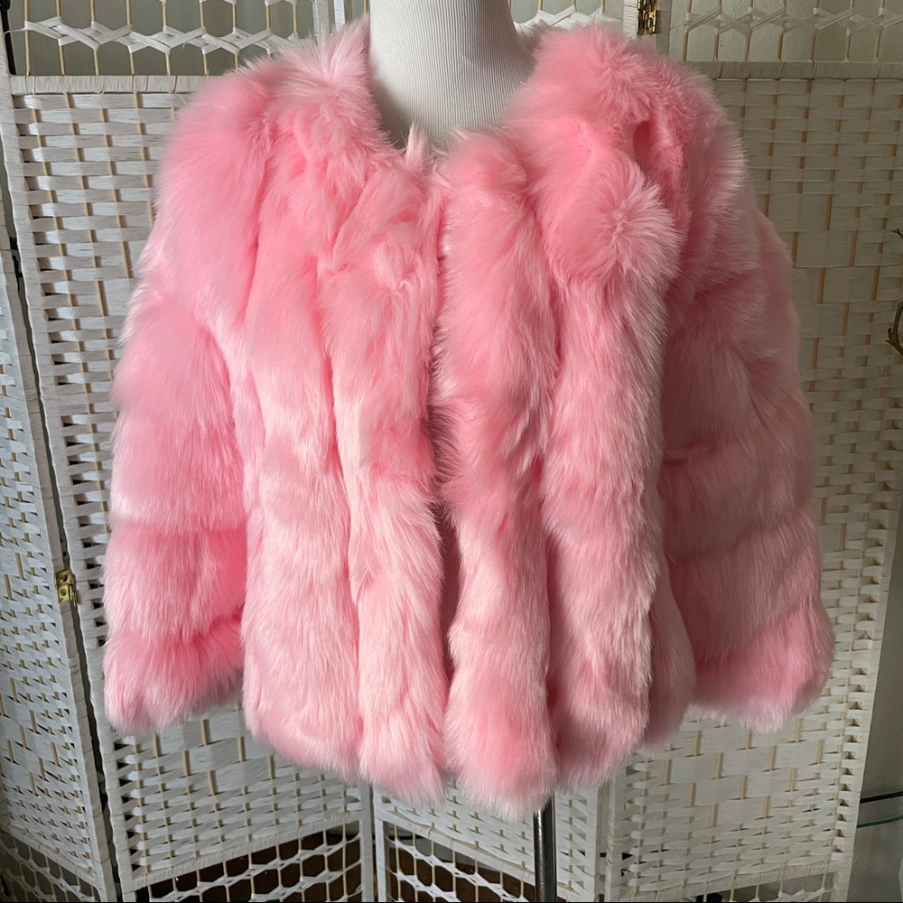 Bright Pink Faux Fur Coat